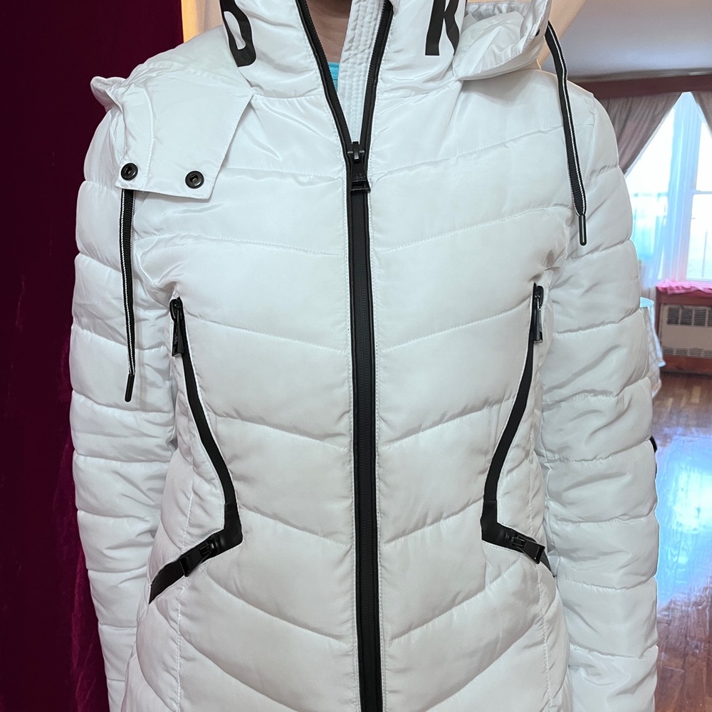 Karl Lagerfeld White Puffer Jacket with Black Accents